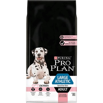 Пълноценна суха храна ​PURINA® PRO PLAN® Large Athletic Adult Sensitive Skin с OPTIDERMA®, богата на сьомга