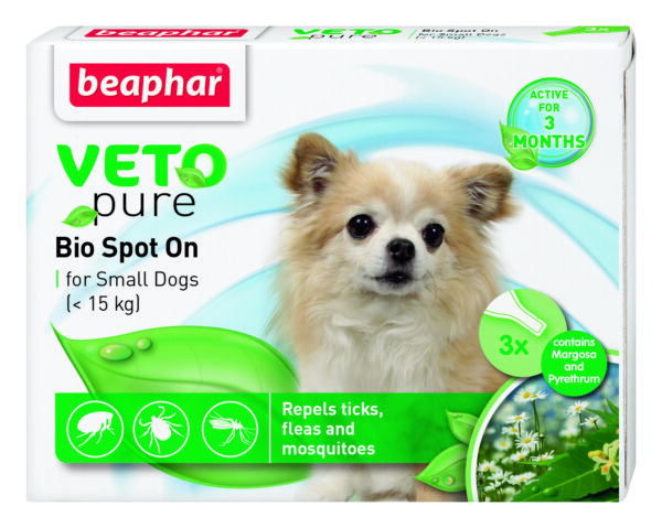 Beaphar Veto Pure Bio Spot On Dog репелентни капки за кучета от дребни породи, 3 бр