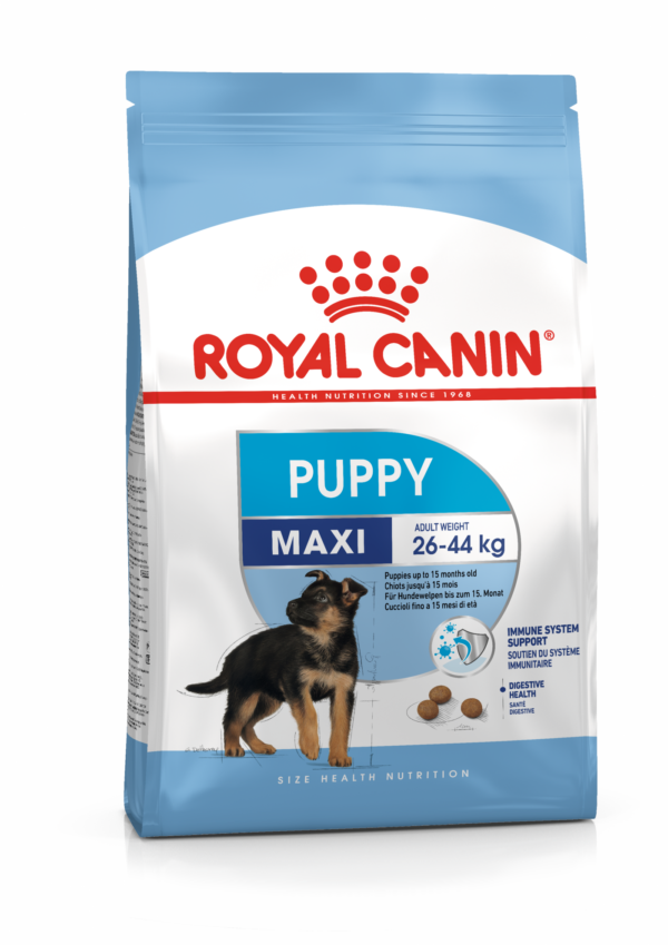 PACKSHOT-PUPPY-MAXI_SHN17_High_Res.___Print_52766 СУХА ХРАНА ЗА ПОДРАСТВАЩИ КУЧЕНЦА от 2- до 15-месечна възраст ROYAL CANIN® MAXI PUPPY