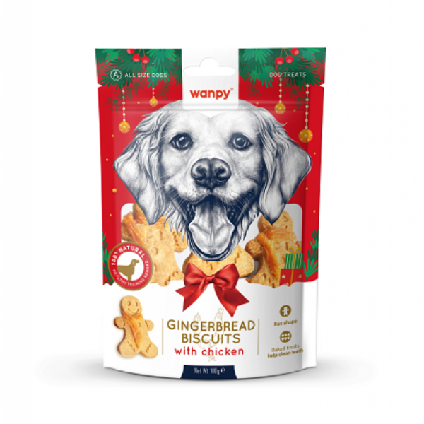Wanpy Christmas Gingerbred Biscuits лакомство за куче с пиле, 100 гр