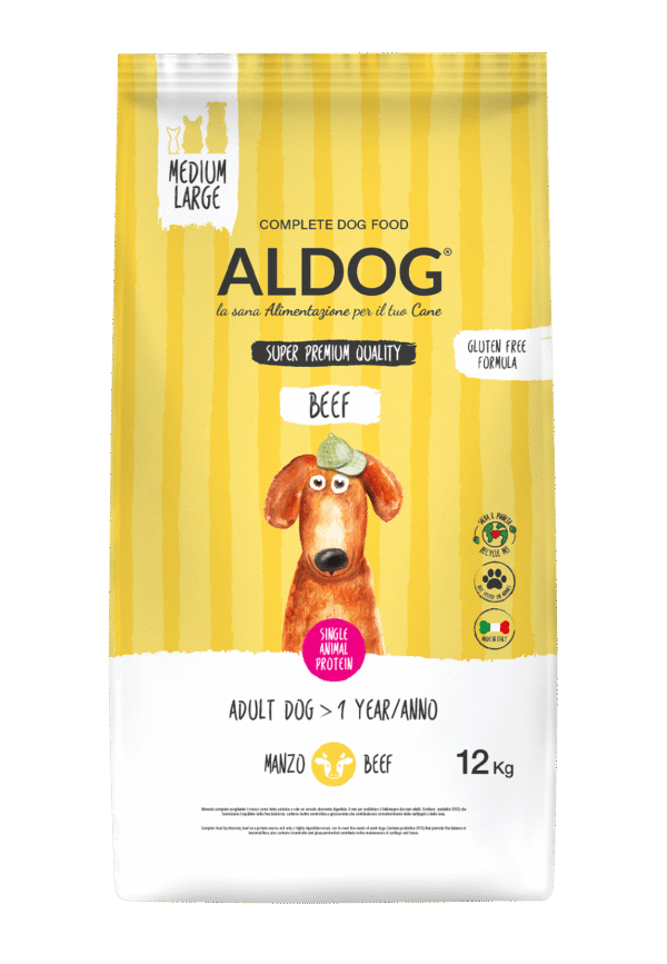 Aldog_BEEF_12kg_ML_fronte Aldog Beef Medium/Large - безглутенова, суперпремиум формула с телешко и ориз