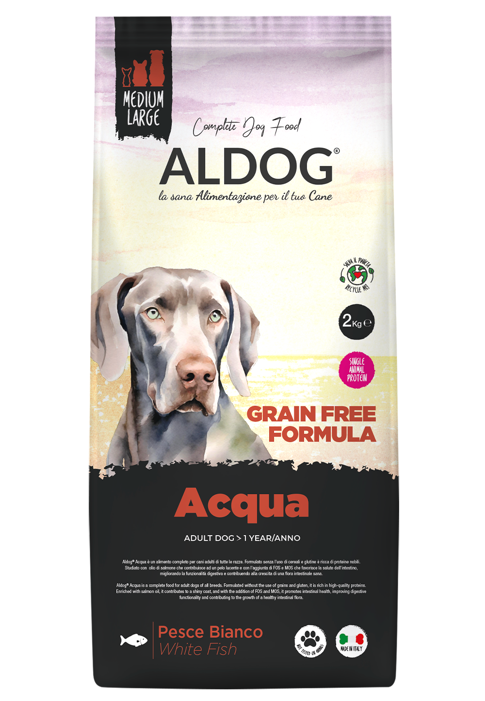 Aldog Grain Free Adult Medium/Large ACQUA - беззърнена храна с бяла риба