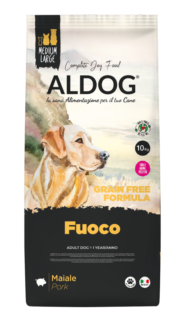 Aldog_Grain Free_FUOCO_10kg_ML_fronte Aldog Grain Free Adult Medium/Large FUOCO - беззърнена храна със свинско
